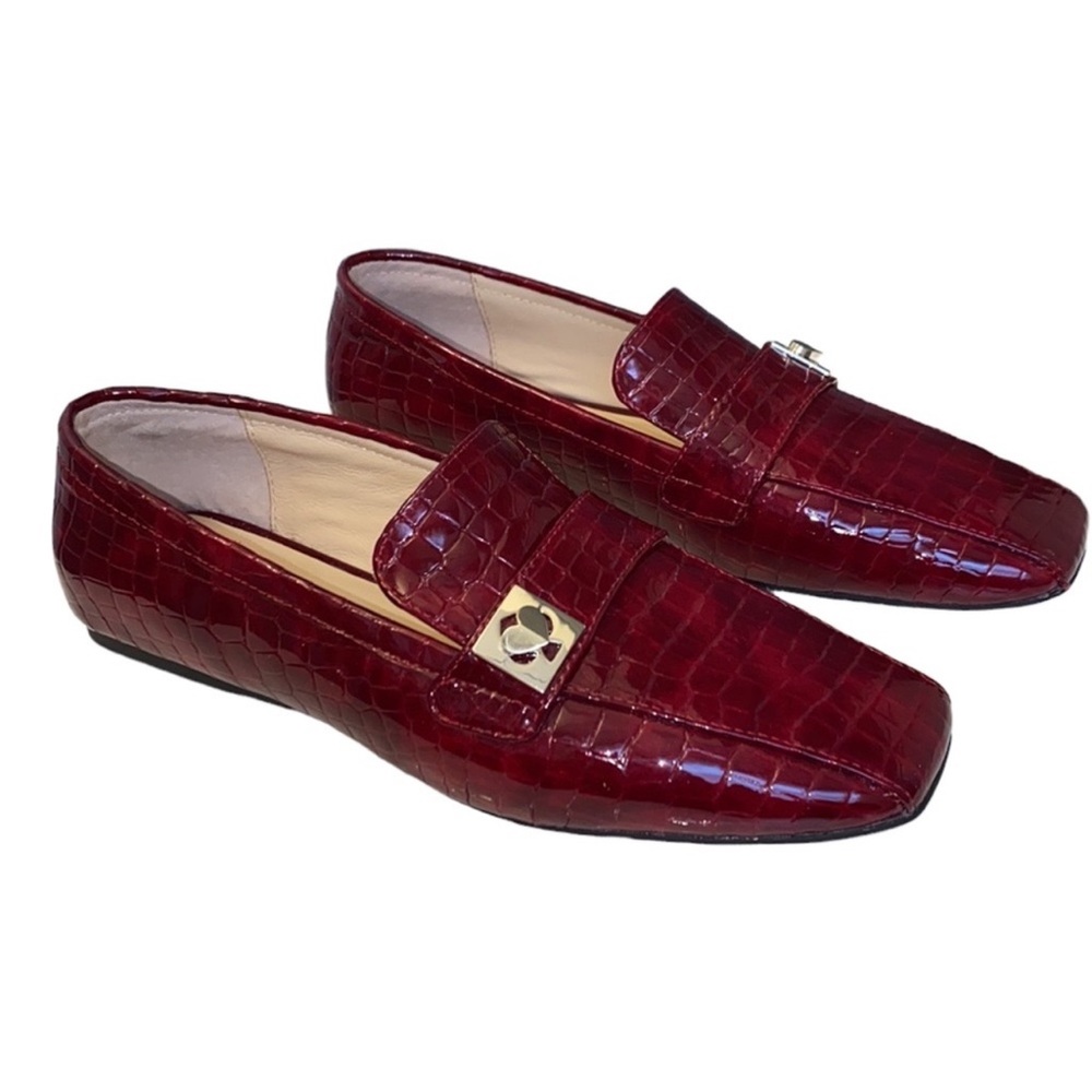 kate spade Burgundy Croc-Embossed Patent Leather Loafers